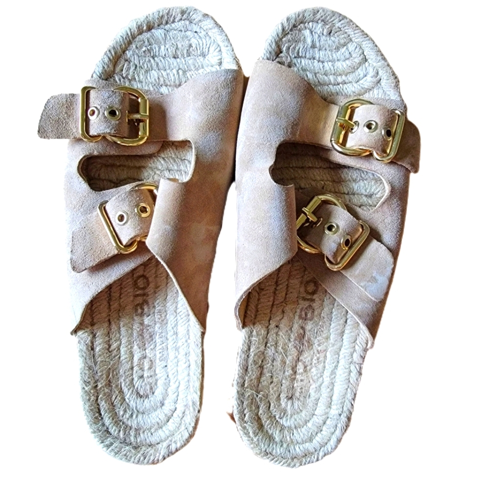Bio Bio‎ Womens Beige Double Leather Strap Flat Buc